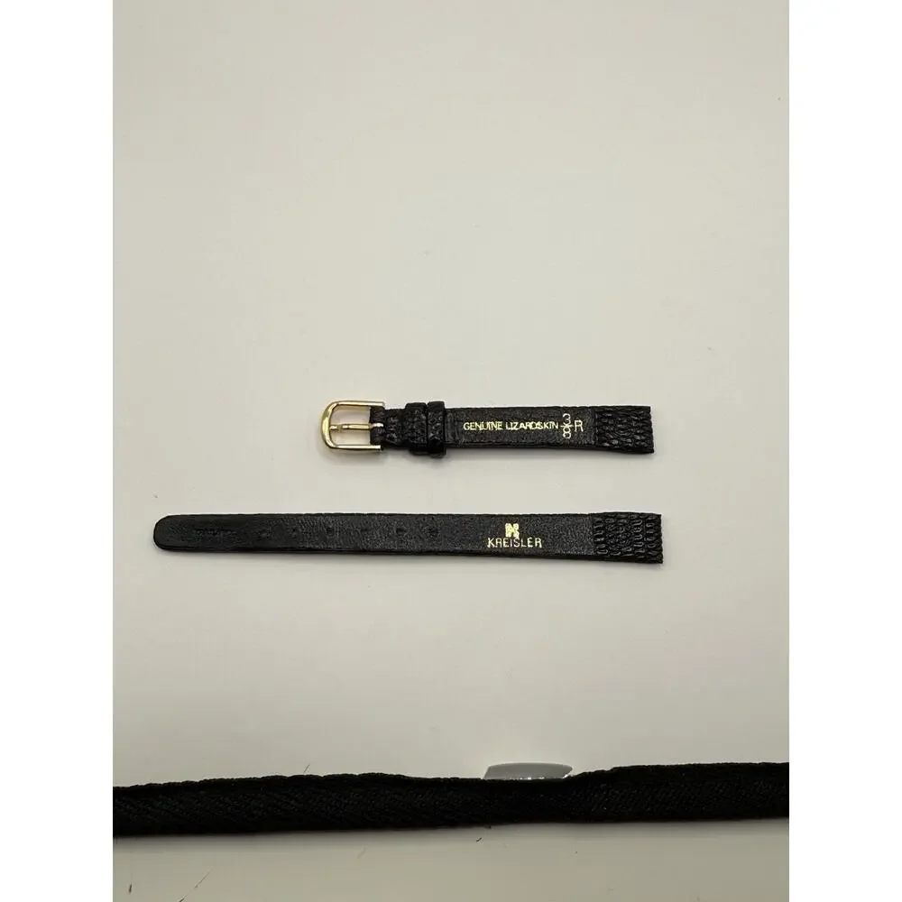 10mm KREISLER Genuine Lizard Black NOS Vintage Watch Band & Gold-Tone Buckle